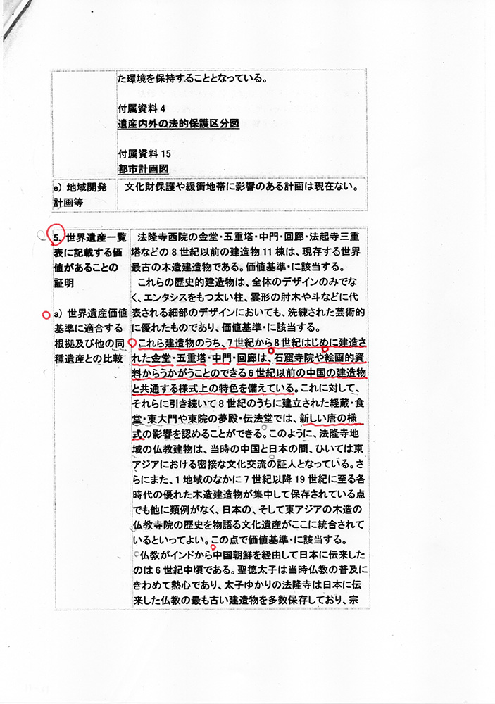 ユネスコ・イコモスへの法隆寺 世界文化遺産登録推薦・申請書