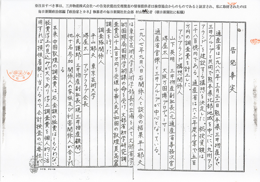 三井物産株式会社不動産事業部へ送付した事実確認書